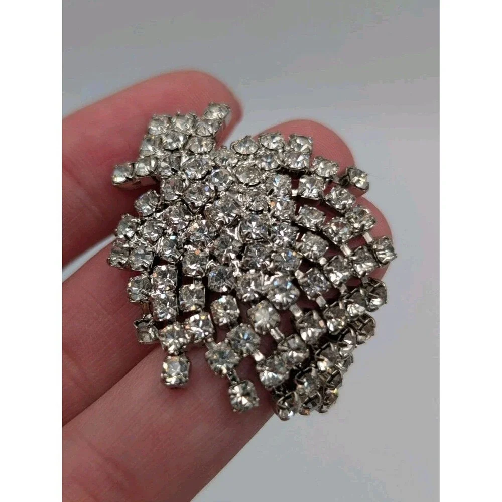 Vtg Statement Cluster Crystal Waterfall Earrings Pierced Dangle Large Sparkle